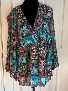 CATO Patchwork Wrap Blouse